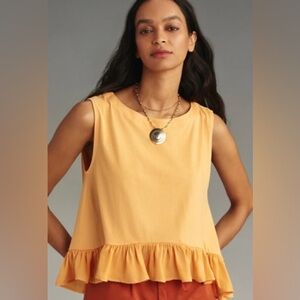 Anthropologie Maeve Ruffled Babydoll Tank Top Light Orange XS Boho